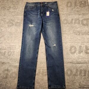 Cavalli Class Slim-Straight Jeans Blue Denim Men 33x31.5 Stretch Distressed